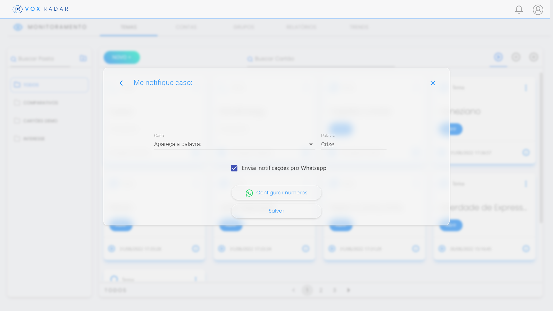 Tela Alertas Relatório